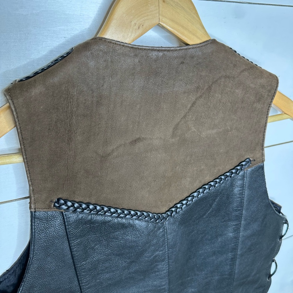 **SOLD**Vintage Antelope Creek Leather Western Vest Black Brown Braided Classic - Picture 9 of 10
